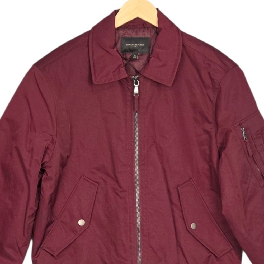 Banana Republic Flight Bomber Jacket Mens Medium Burgundy Quilted Lining Nylon